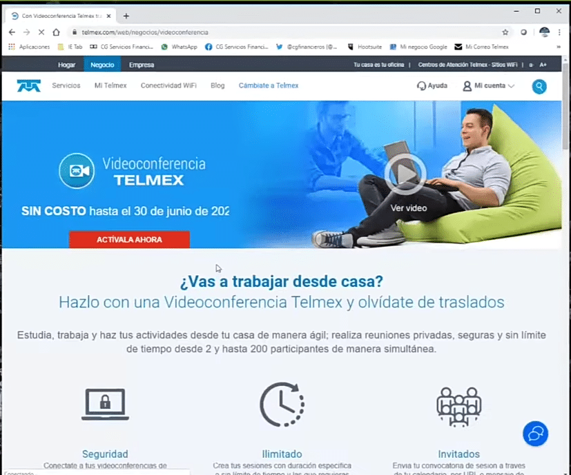 página oficial de videoconferencia Telmex